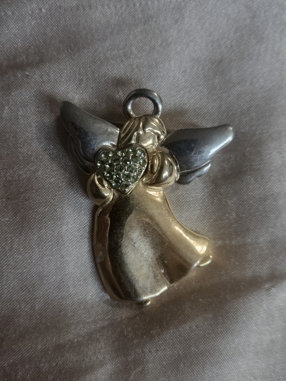 Gold & Silver Guardian Angel Month Of May With Emerald Crystals Brooch